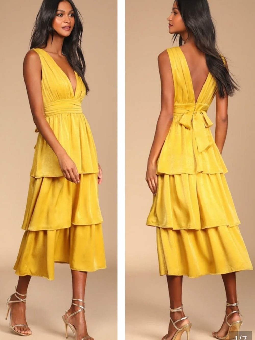 Lulus Peak Party Vibe Mustard Yellow Satin Tie-Back Midi Dress
